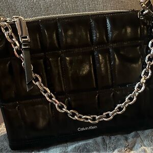 Calvin Klein Quilted Black Crossbody Bag with Silver Chain Detail New with Tags